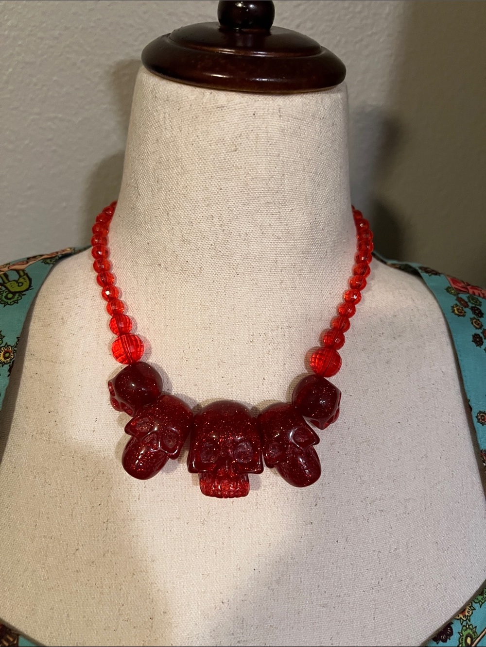 Red Skull Bead Statement Necklace - Bold Red Women’s Jewelry